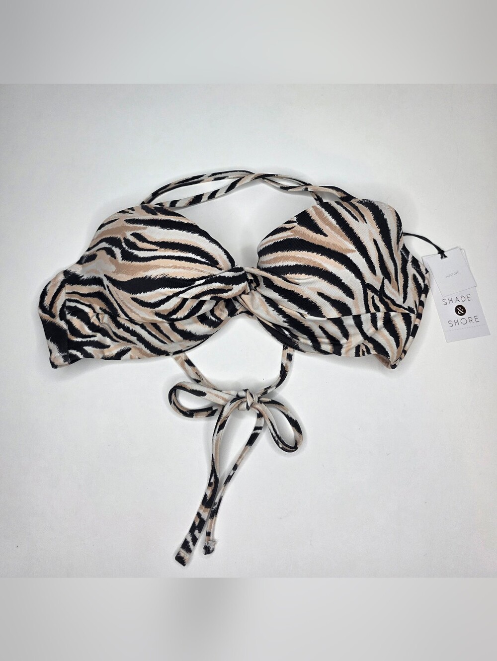 ​NWT Shade & Shore Neutral Zebra Print Twist-Front Underwire Bikini Top 34C